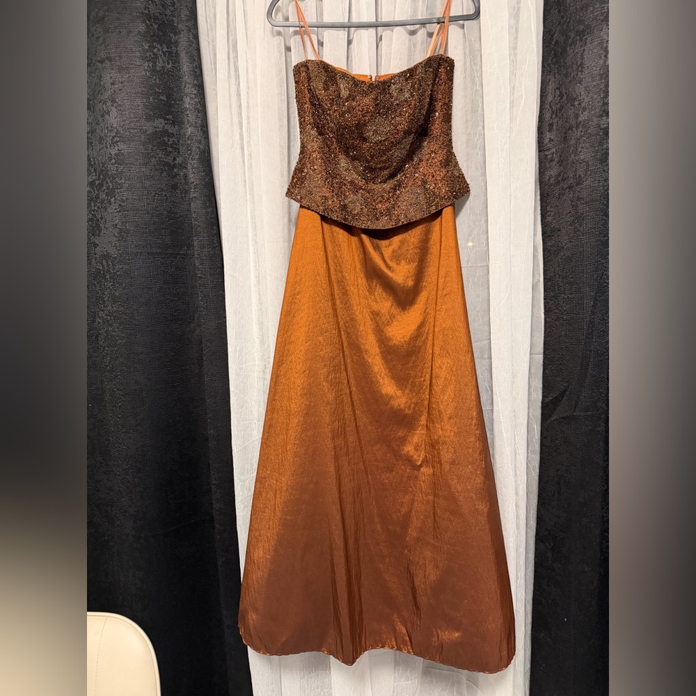 Jovani Beaded Bronze Evening Gown Dress Size 10 - Picture 5 of 14